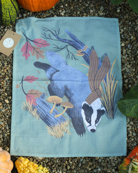 Badger's Day Out Tea Towel