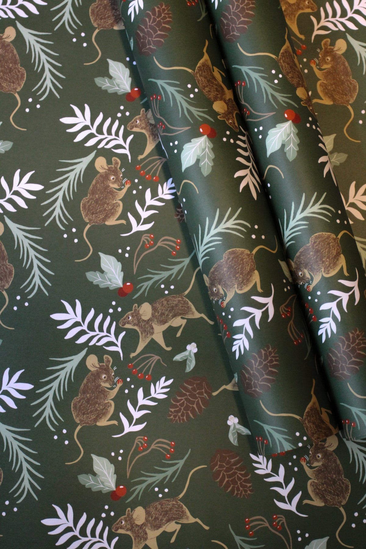 Winterberry Mice Wrapping Paper